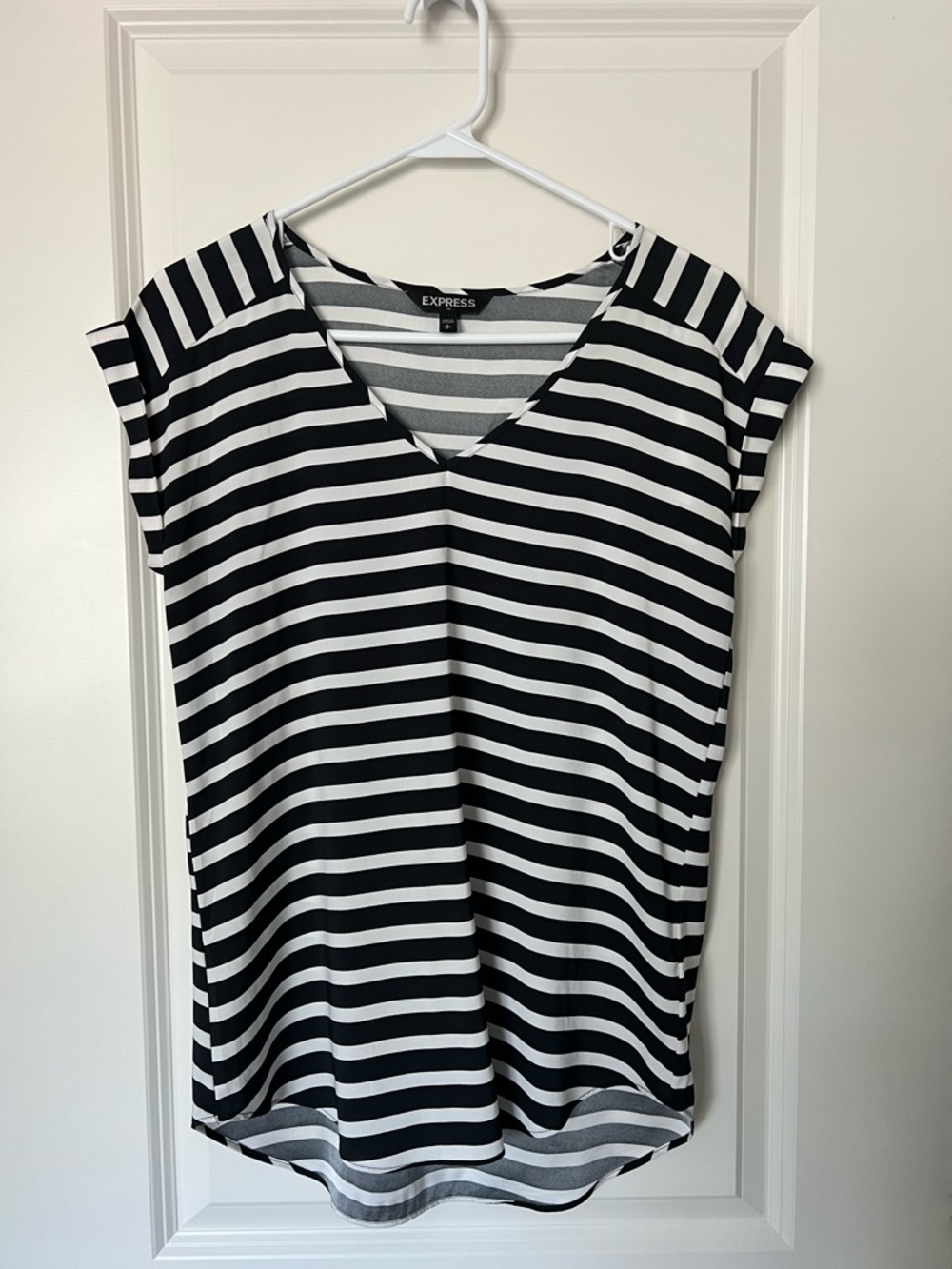 Express Black and White Striped V-Neck Top